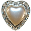 Pearl Heart Button w/ Silver Setting & Rhinestones 1"