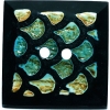 Black Square Horn Button w/ Aqua Tan Center 1"